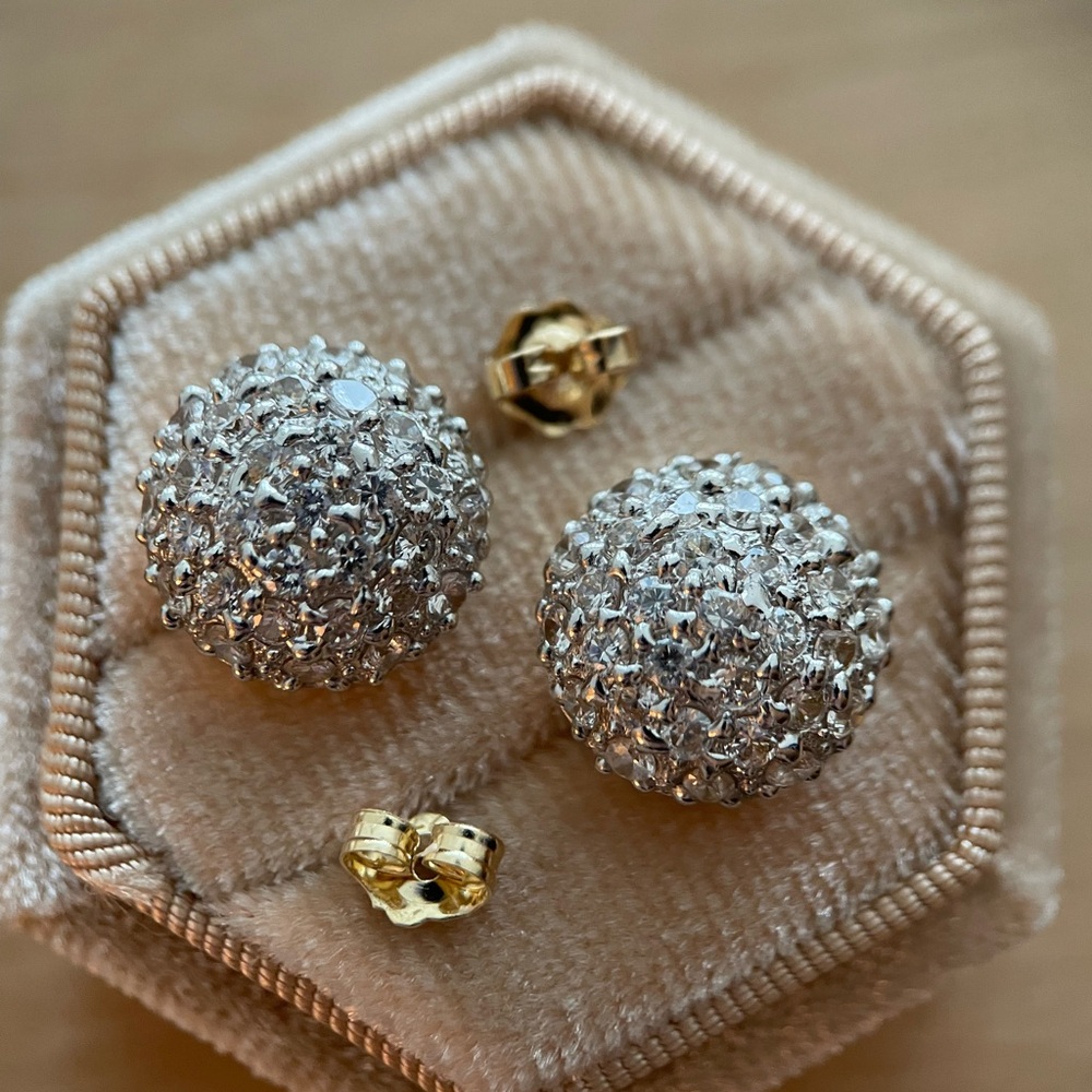 HUGE vintage/antique 14k solid gold bombe pave cluster stud button earrings - Picture 9 of 13